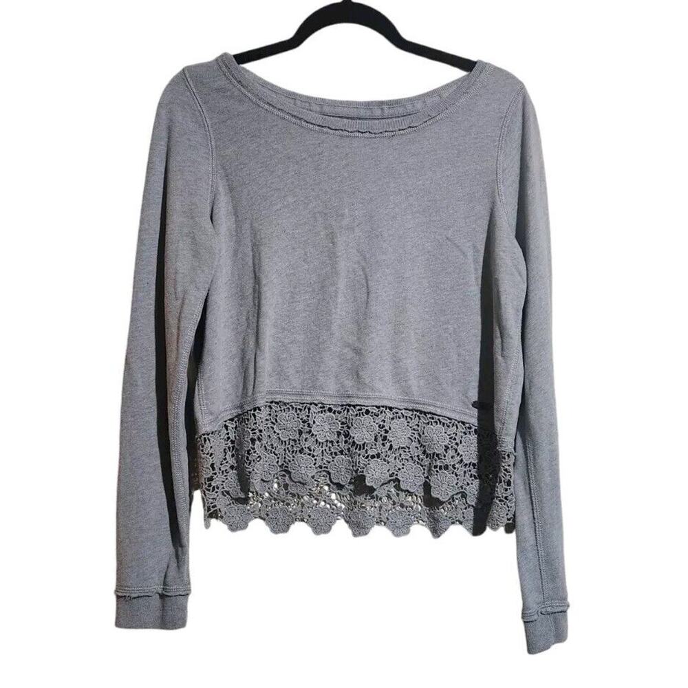 Abercrombie & Fitch Sweatshirt Womens Size Large Gray Crop Pullover Top Sweater